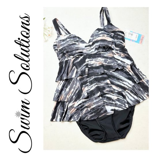 Swim Solutions Triple Fauxkini One Piece Swimsuit - Picture 3 of 5